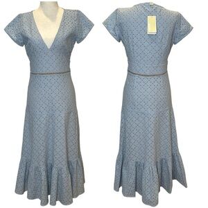 NWT Michael Kors Eyelet Embroidered Ruffle Dress Light Blue Size 2